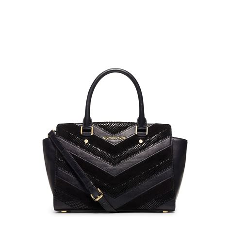 michael kors selma chevron|Selma Medium Suede and Leather Chevron Satchel .